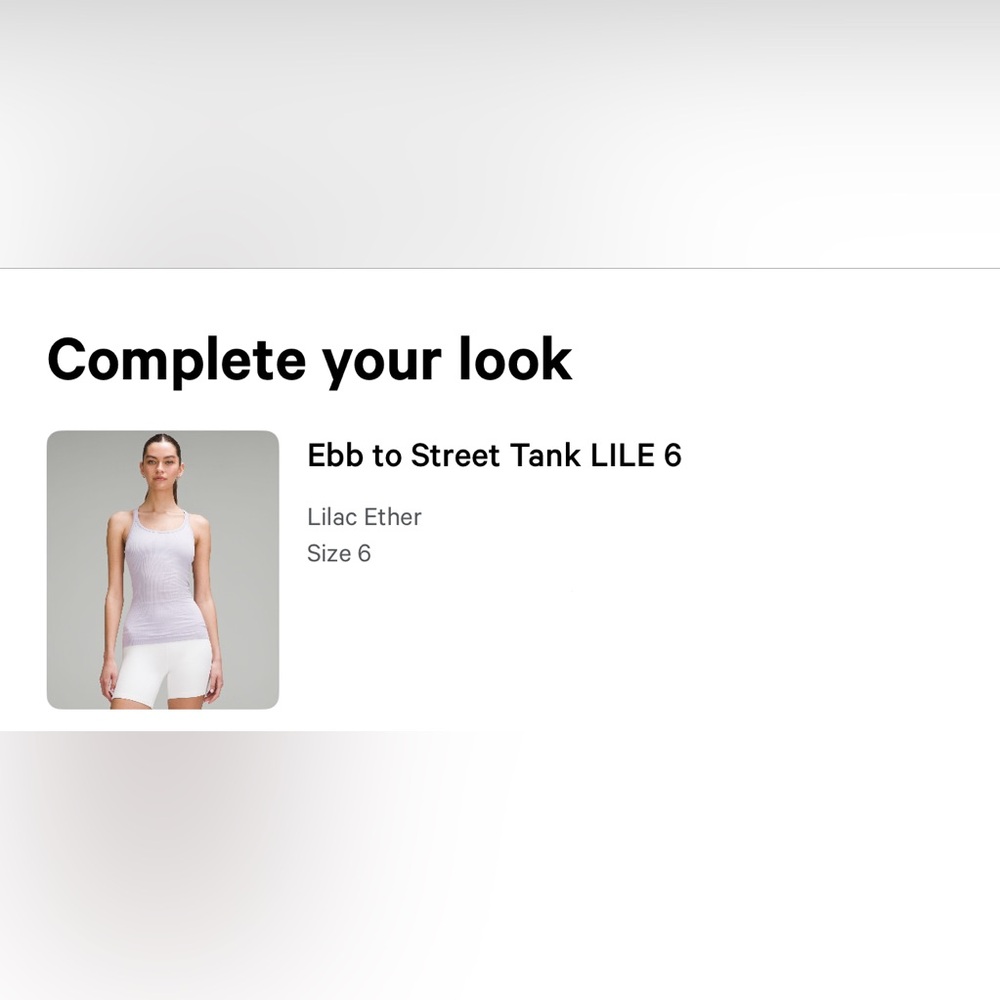 lululemon Ebb To Street Tank, Lilac Ether, Size 6